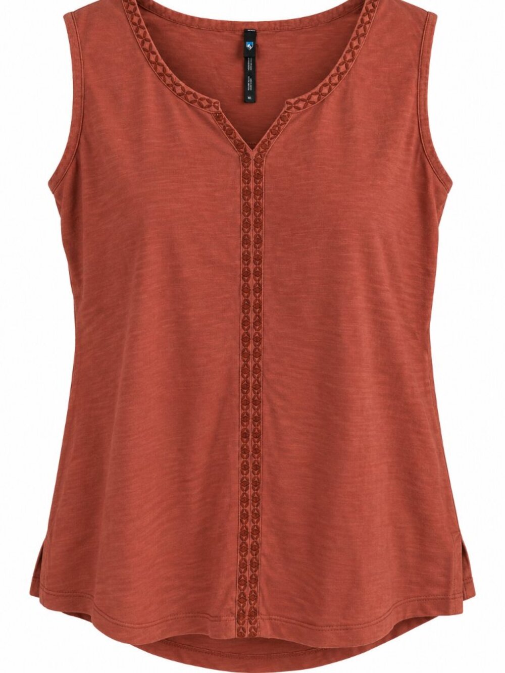 KÜHL Shay Tank XL Rust Terracotta Organic Cotton Embroidered V Neck Boho